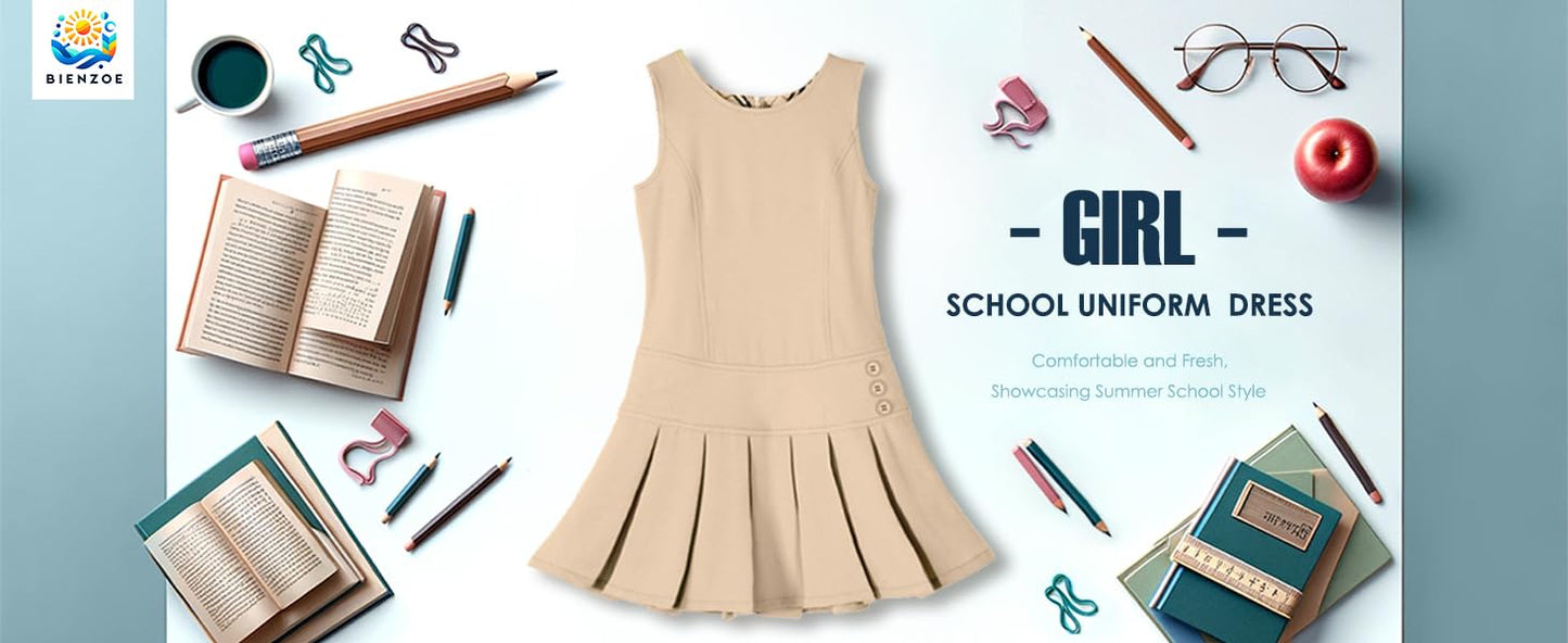 Stretch Fit Pleated Hem Kids Sleeveless Dress
