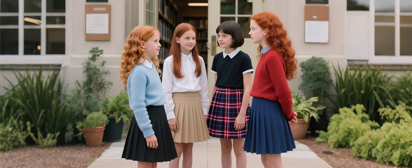 Uniform Pleated Scooter Skirt with Under Shorts Pull On Elastic Waist Skirt