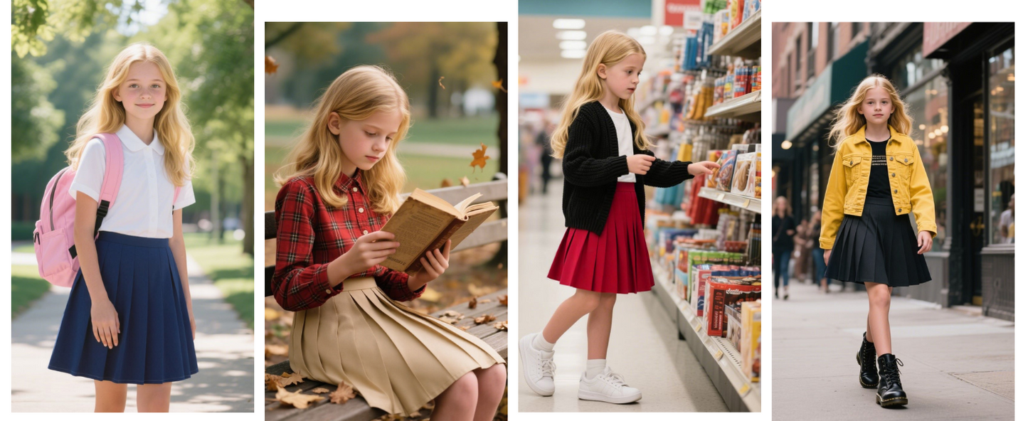 Uniform Pleated Scooter Skirt with Under Shorts Pull On Elastic Waist Skirt