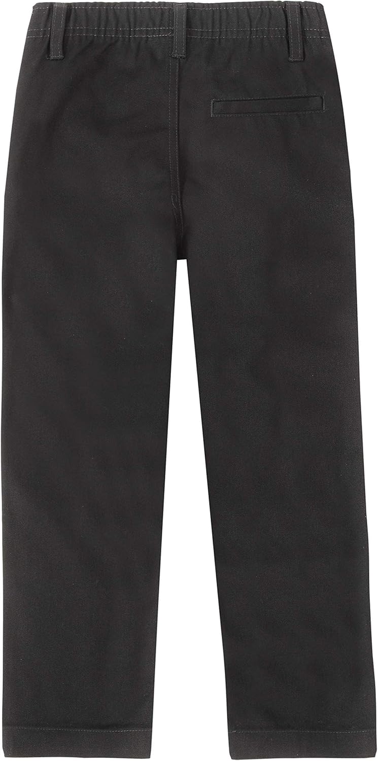Boys School Uniform Twill Khaki Pants, Flat Front & Elasticized Waistband, Zipper Closure With Faux Button