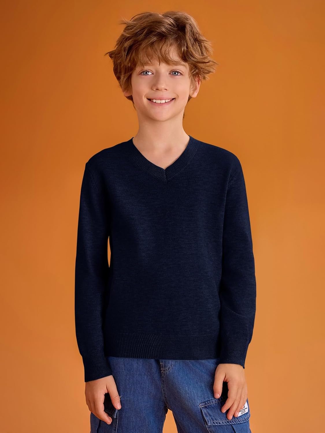 Boys School Uniform Sweater Kids Long Sleeve V Neck Pullover Fall Winter Clothes 5-14 Years