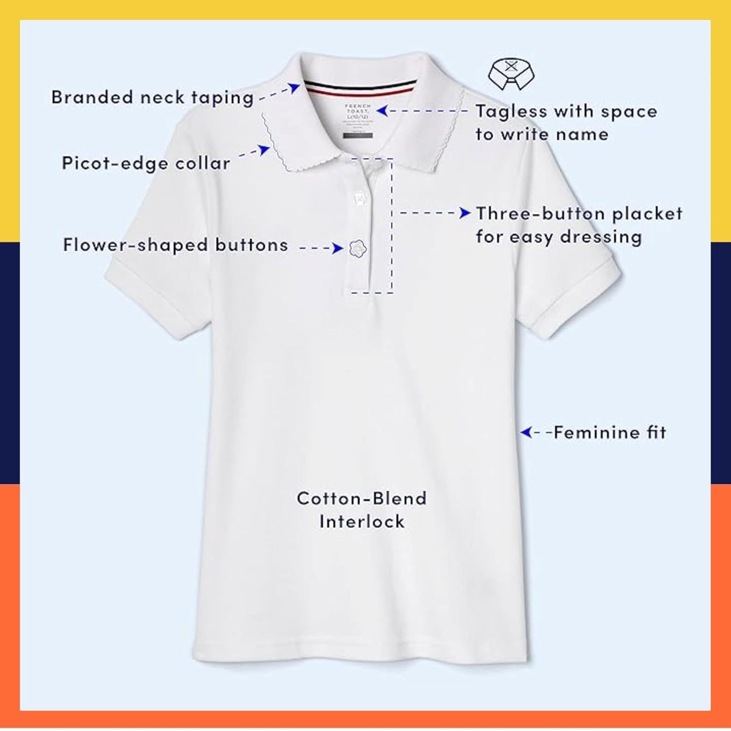 Girls' Short Sleeve Picot Collar Polo School Uniform Shirt (Standard and Plus)