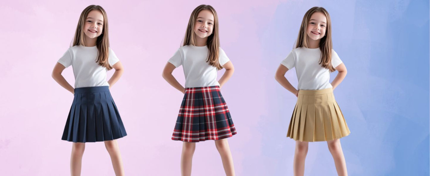 Uniform Pleated Scooter Skirt with Under Shorts Pull On Elastic Waist Skirt