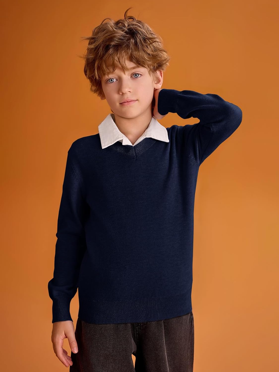 Boys School Uniform Sweater Kids Long Sleeve V Neck Pullover Fall Winter Clothes 5-14 Years
