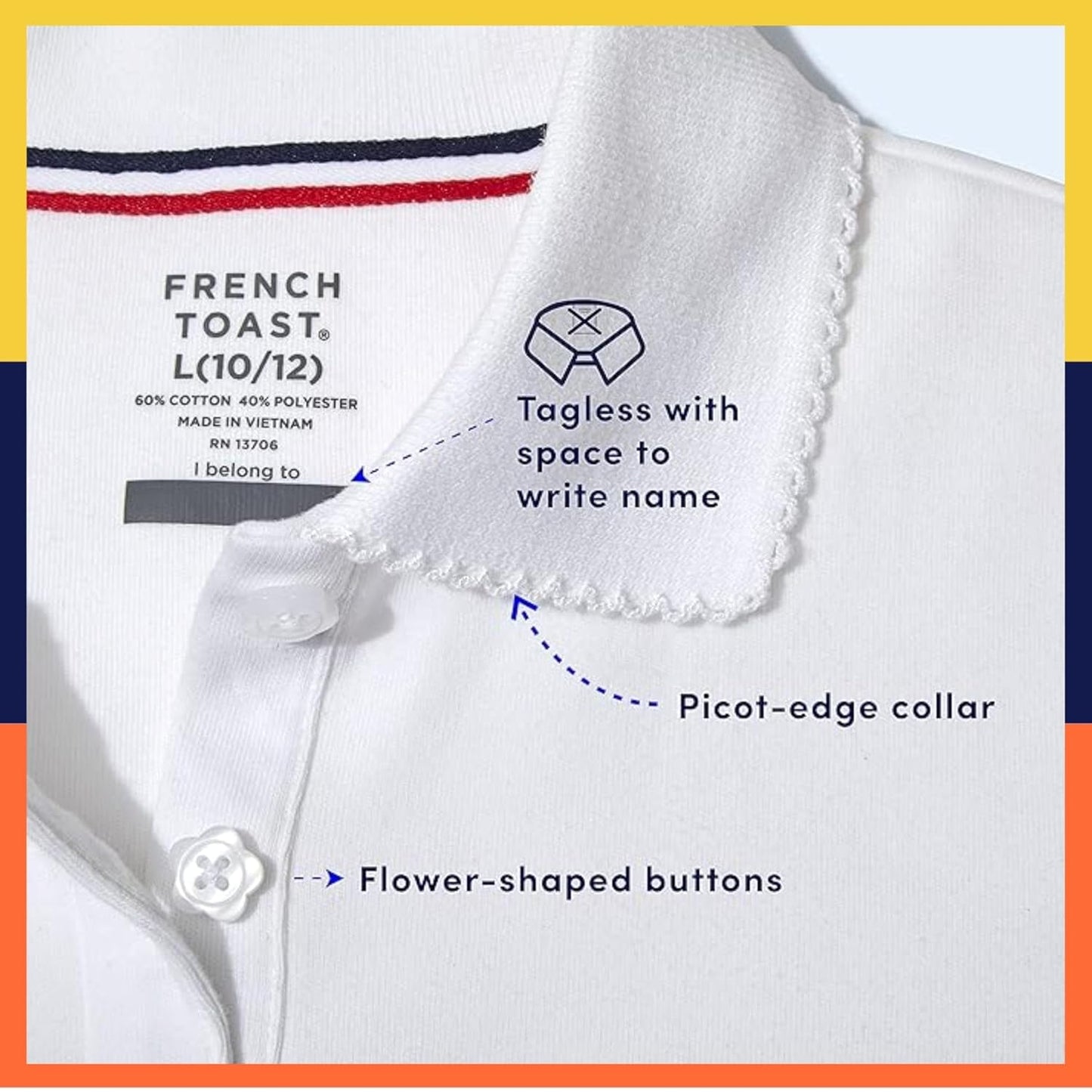 Girls' Short Sleeve Picot Collar Polo School Uniform Shirt (Standard and Plus)