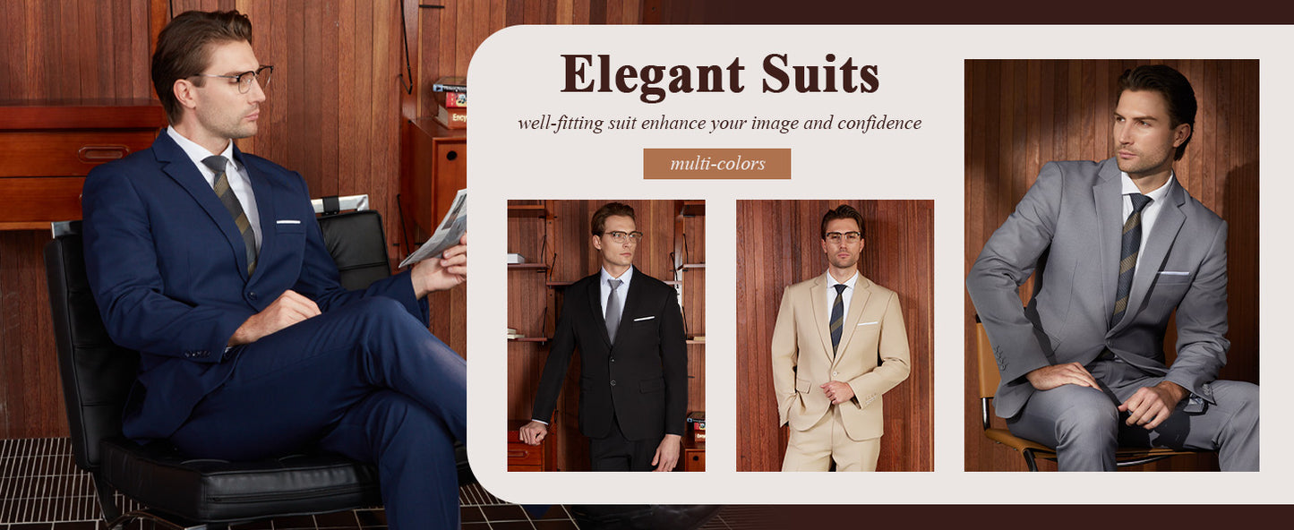 WULFUL Men's 2 Piece Suits Slim Fit Two Button Blazer Jacket Pants Set for Party,Wedding and Business