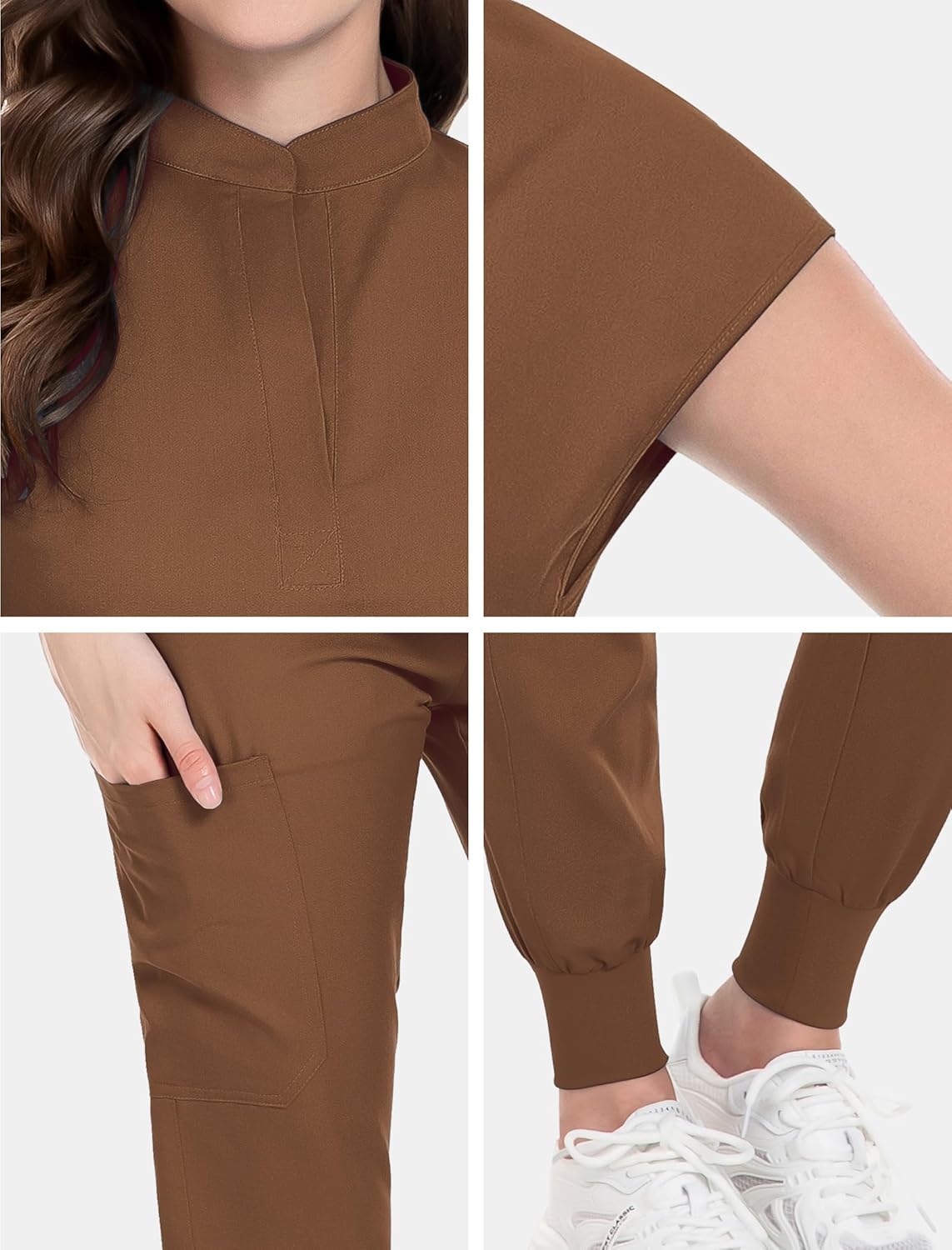 Scrubs Set for Women Nurse Uniform Jogger Suit Stretch Top & Pants with Multi Pocket for Nurse Esthetician Workwear
