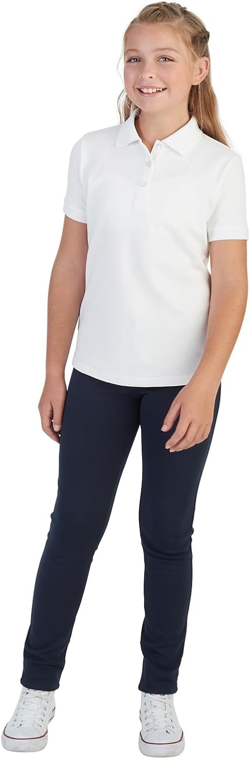 Girls' Short Sleeve Picot Collar Polo School Uniform Shirt (Standard and Plus)