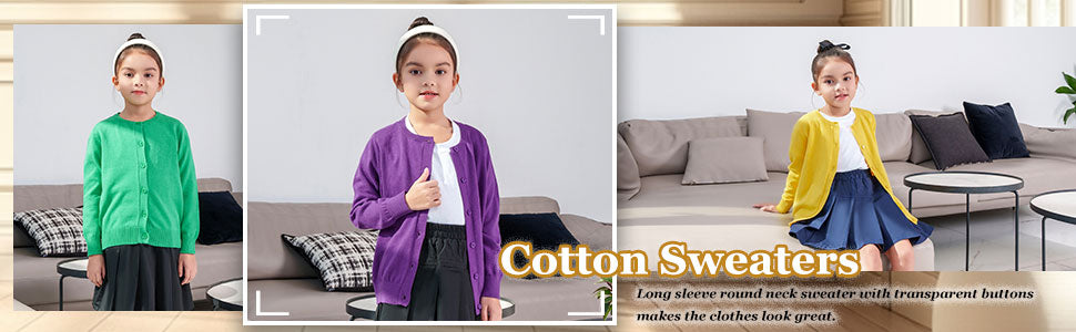 Girls' Cardigans Sweater Cotton Button Solid Long Sleeve Knit Sweaters
