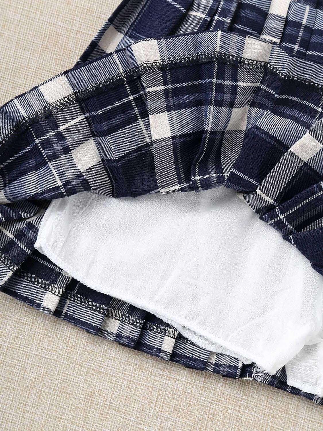 Kids Girls Plaid Pleated Skirt High Waist Skater Tennis Skirts Skorts with Shorts School Girl Uniform