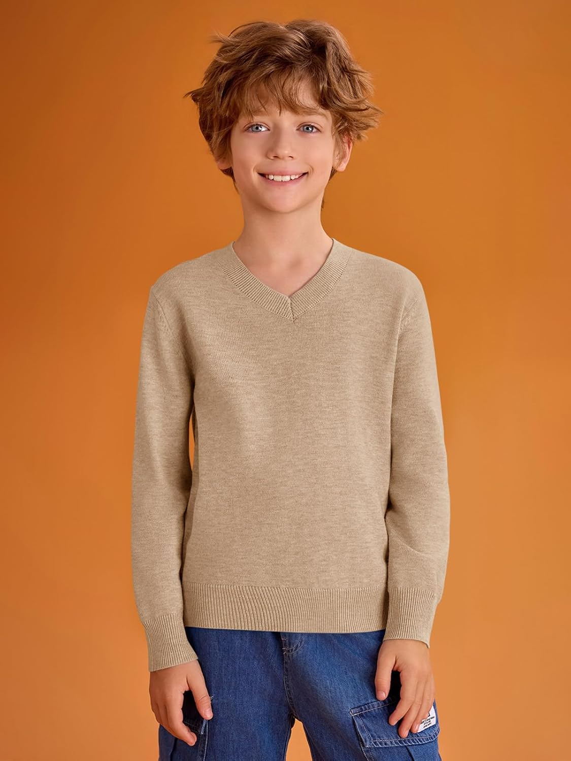Boys School Uniform Sweater Kids Long Sleeve V Neck Pullover Fall Winter Clothes 5-14 Years