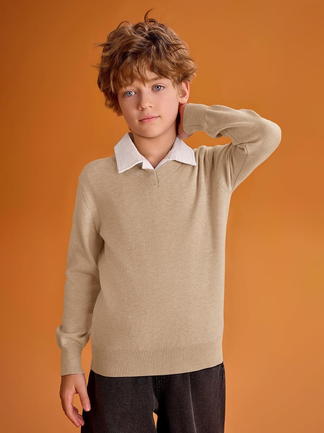 Boys School Uniform Sweater Kids Long Sleeve V Neck Pullover Fall Winter Clothes 5-14 Years