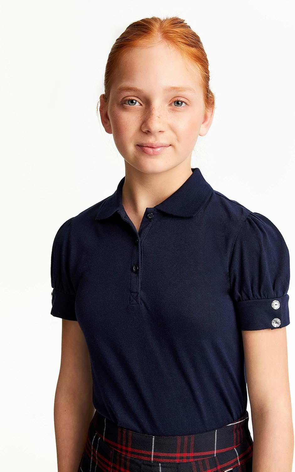 Girls Plus Size' Puff Sleeve Double Button Polo