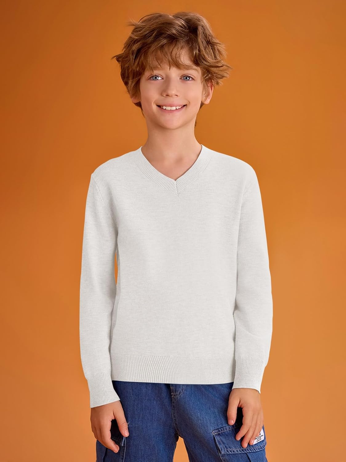 Boys School Uniform Sweater Kids Long Sleeve V Neck Pullover Fall Winter Clothes 5-14 Years