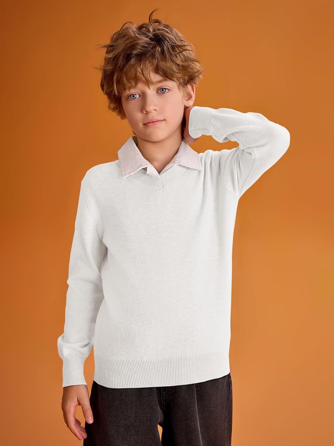 Boys School Uniform Sweater Kids Long Sleeve V Neck Pullover Fall Winter Clothes 5-14 Years