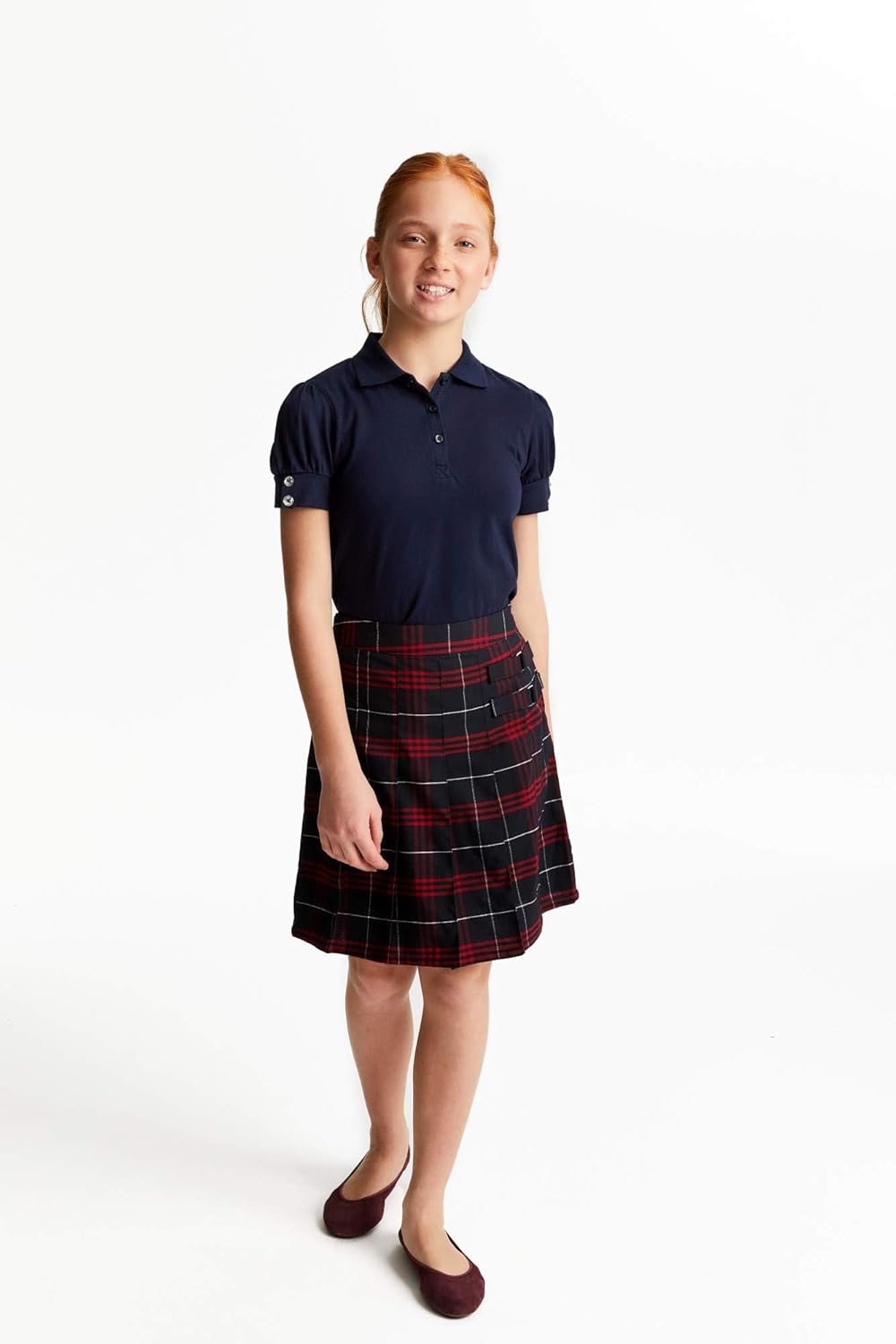 Girls Plus Size' Puff Sleeve Double Button Polo