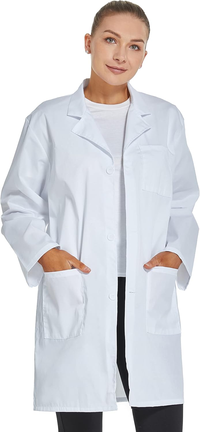Professional Lab Coat for Women Long Sleeve, White, Unisex