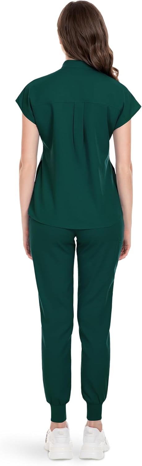 Scrubs Set for Women Nurse Uniform Jogger Suit Stretch Top & Pants with Multi Pocket for Nurse Esthetician Workwear