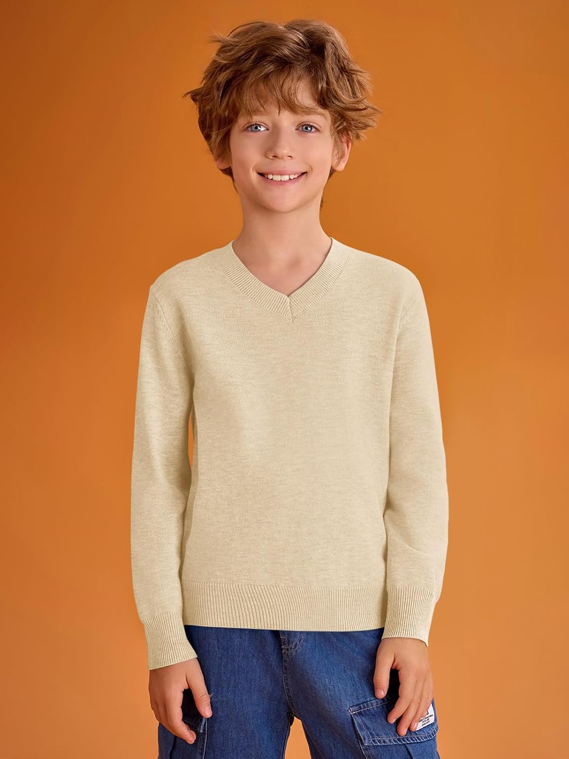 Boys School Uniform Sweater Kids Long Sleeve V Neck Pullover Fall Winter Clothes 5-14 Years