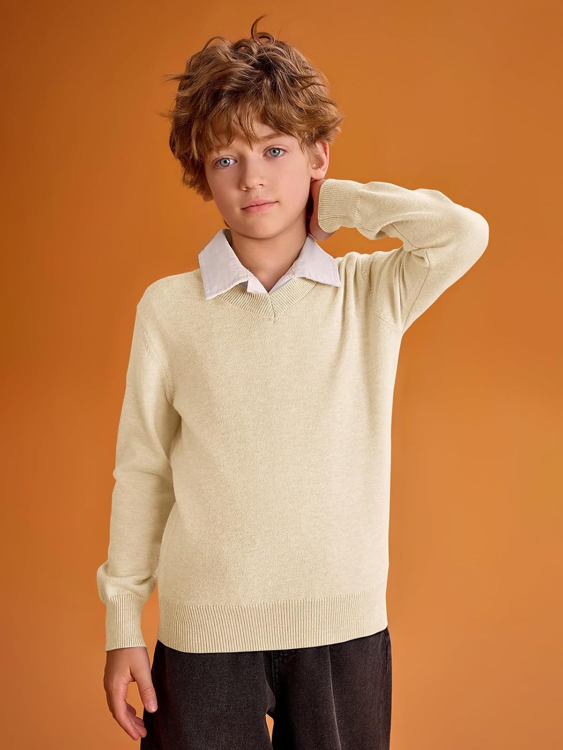 Boys School Uniform Sweater Kids Long Sleeve V Neck Pullover Fall Winter Clothes 5-14 Years