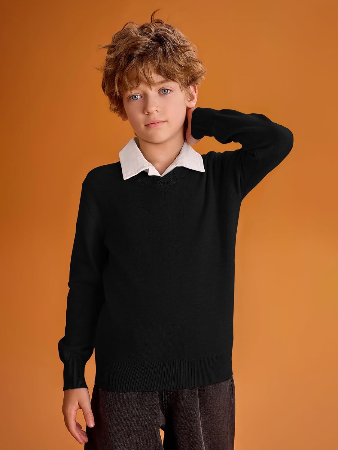 Boys School Uniform Sweater Kids Long Sleeve V Neck Pullover Fall Winter Clothes 5-14 Years