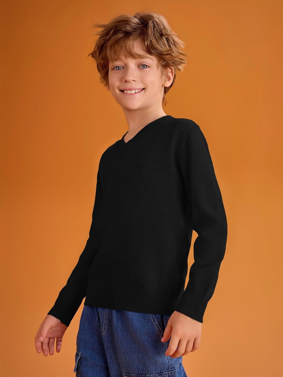 Boys School Uniform Sweater Kids Long Sleeve V Neck Pullover Fall Winter Clothes 5-14 Years