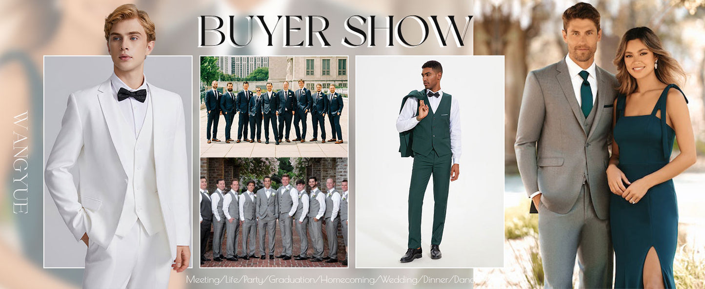 Wangyue Mens Suit 3 Piece Slim Fit Suit for Men Formal Business Suit Wedding Groom Prom Tuxedo Dinner Party