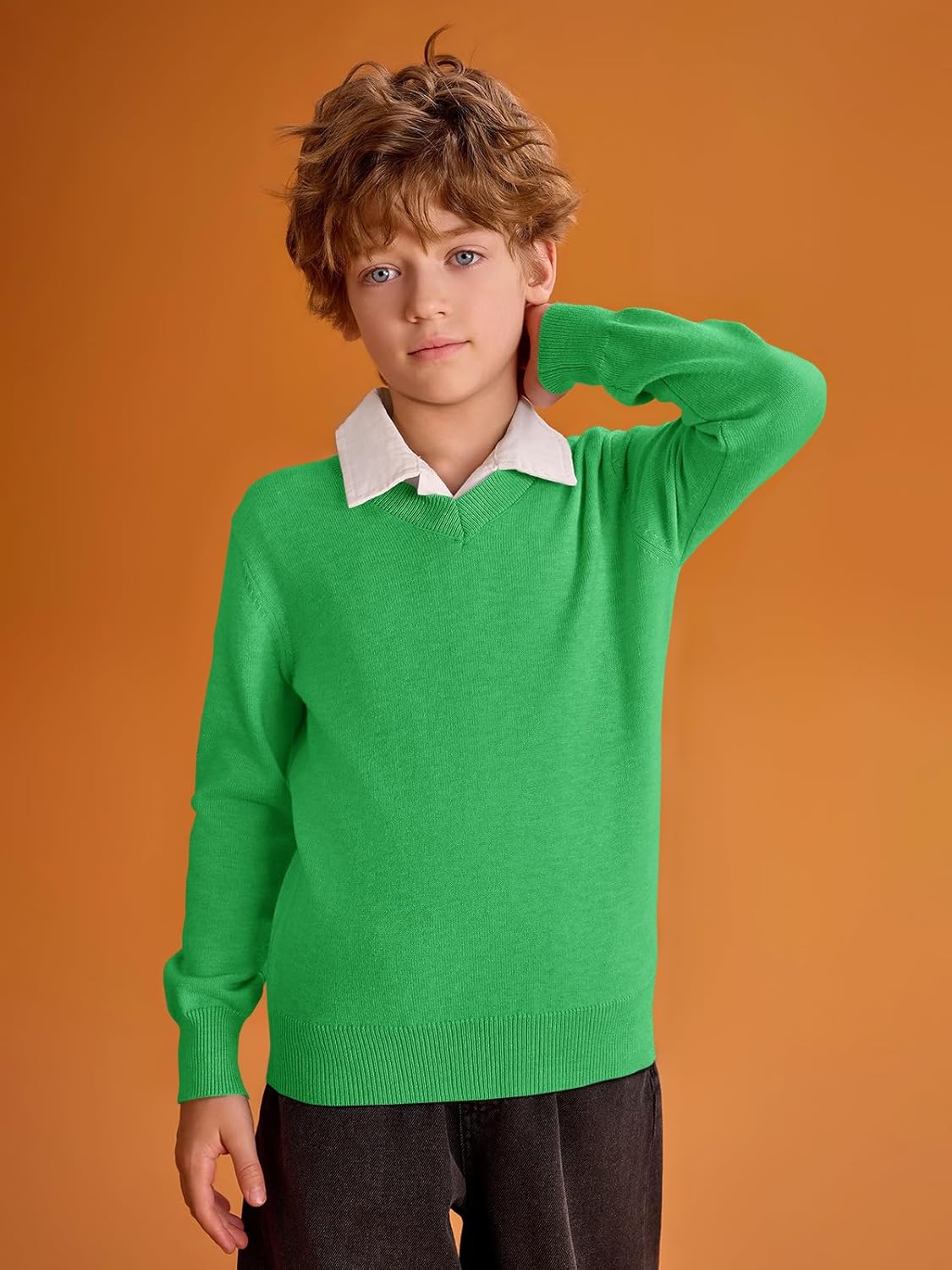 Boys School Uniform Sweater Kids Long Sleeve V Neck Pullover Fall Winter Clothes 5-14 Years
