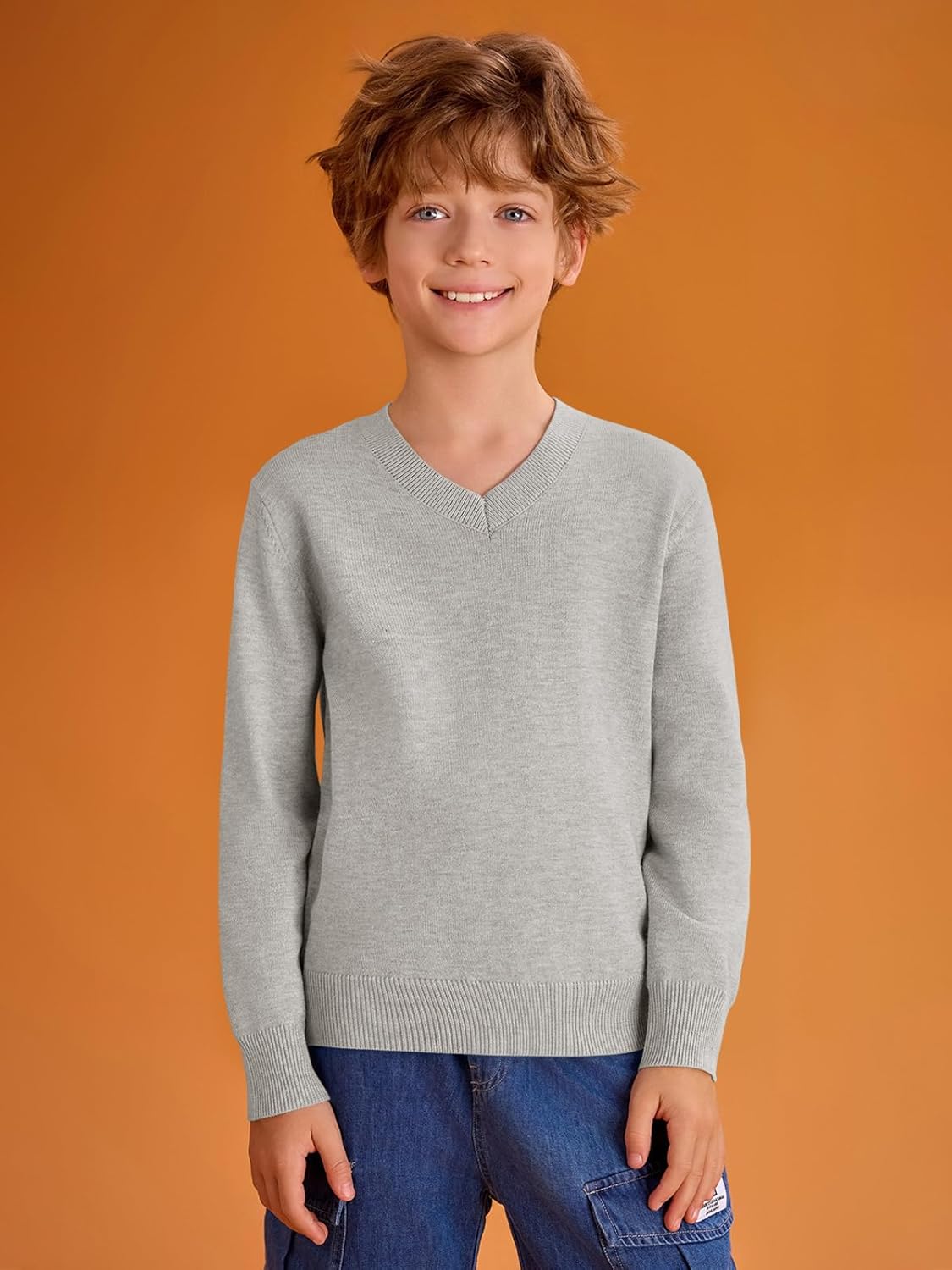 Boys School Uniform Sweater Kids Long Sleeve V Neck Pullover Fall Winter Clothes 5-14 Years