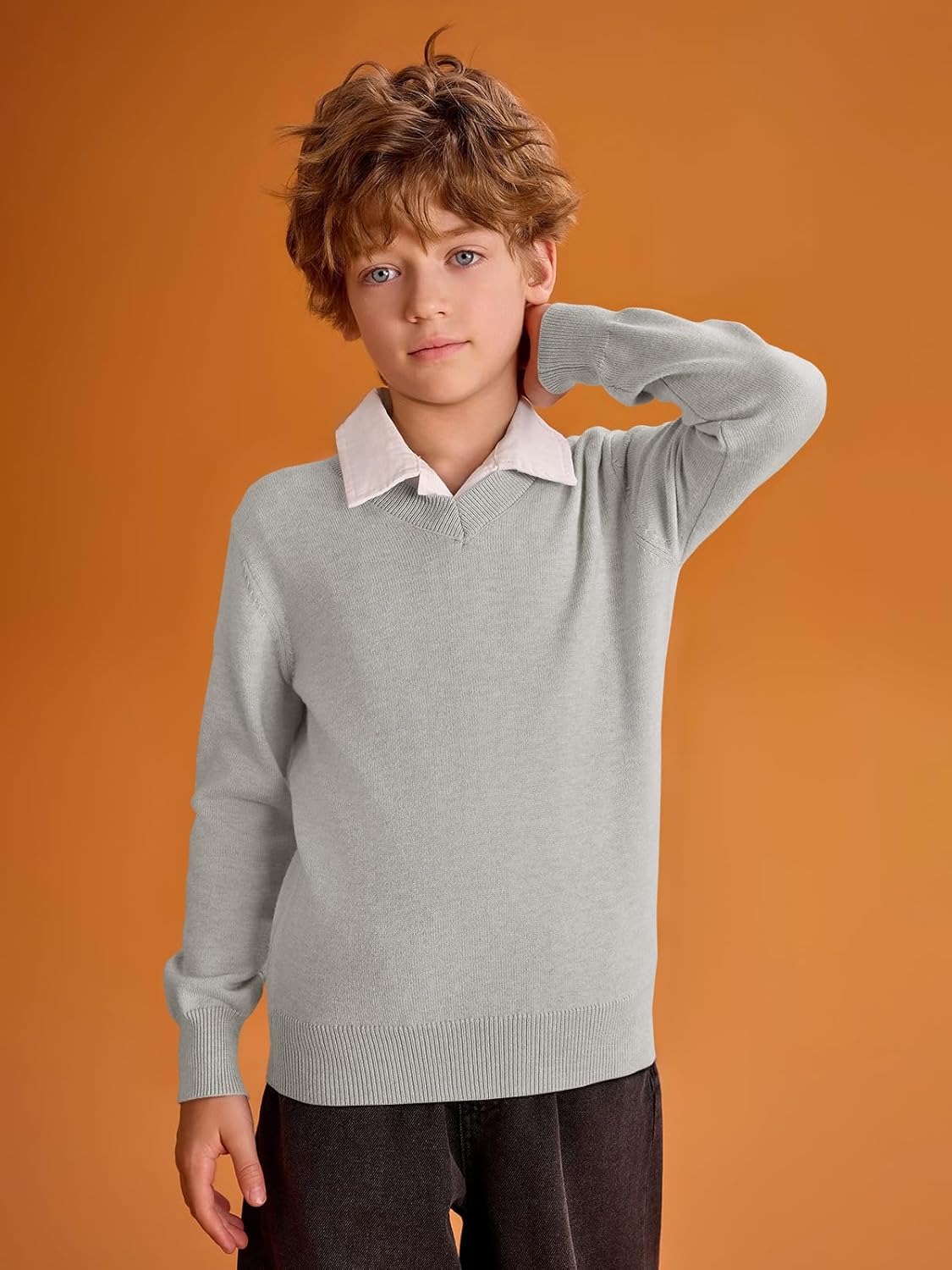 Boys School Uniform Sweater Kids Long Sleeve V Neck Pullover Fall Winter Clothes 5-14 Years
