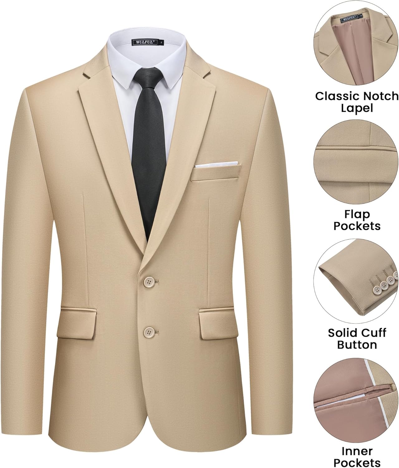 WULFUL Men's 2 Piece Suits Slim Fit Two Button Blazer Jacket Pants Set for Party,Wedding and Business
