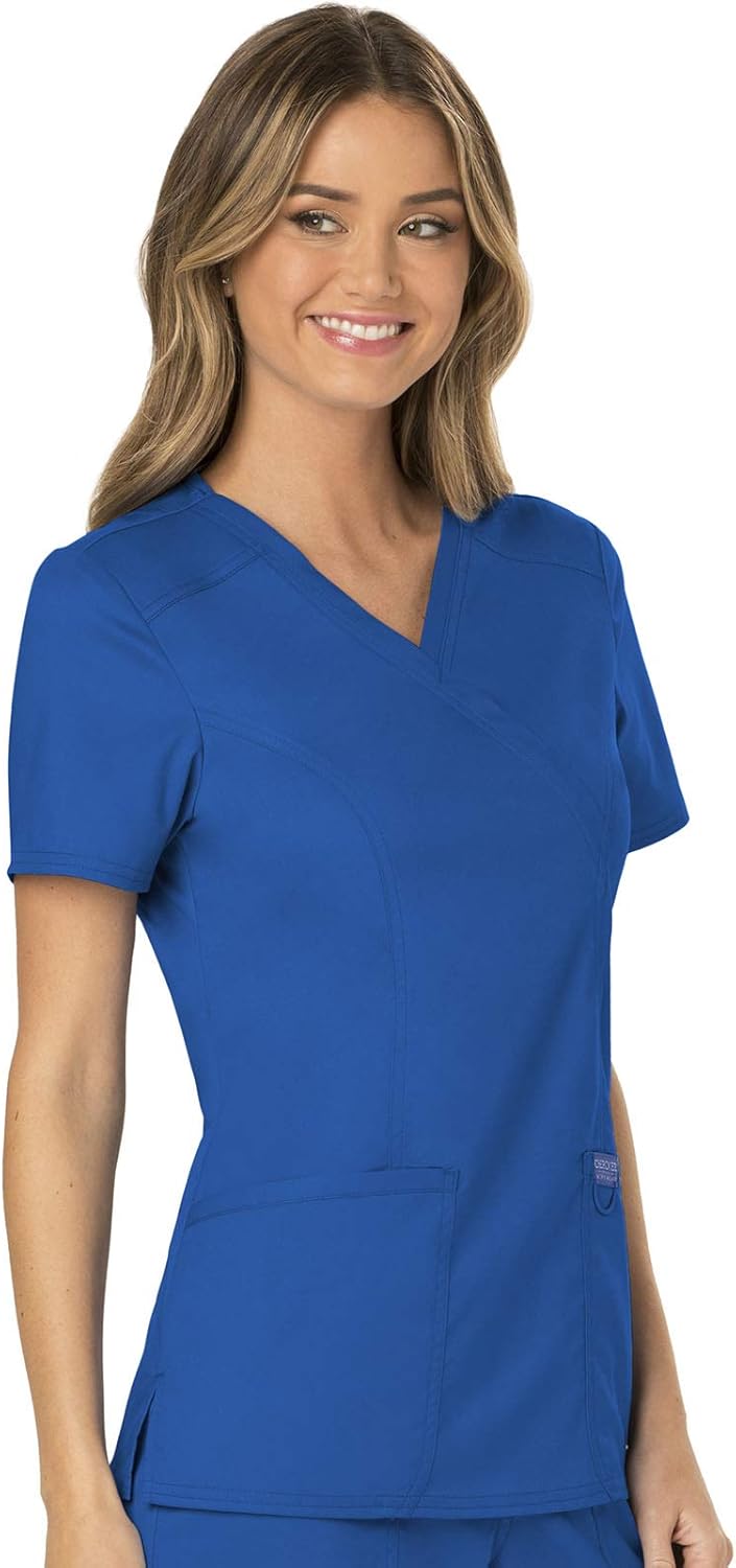 Scrubs for Women Mock Wrap Top with 3 Pocket, Back Princess Seams WW610
