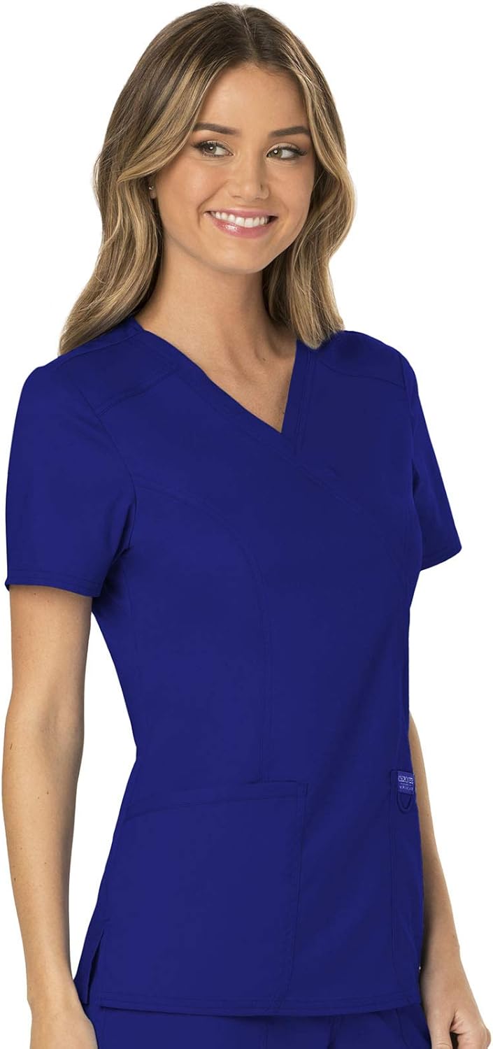 Scrubs for Women Mock Wrap Top with 3 Pocket, Back Princess Seams WW610