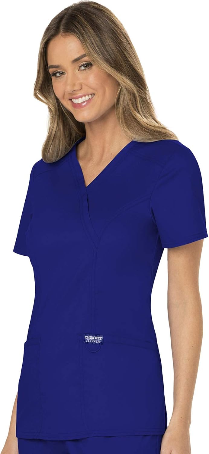 Scrubs for Women Mock Wrap Top with 3 Pocket, Back Princess Seams WW610
