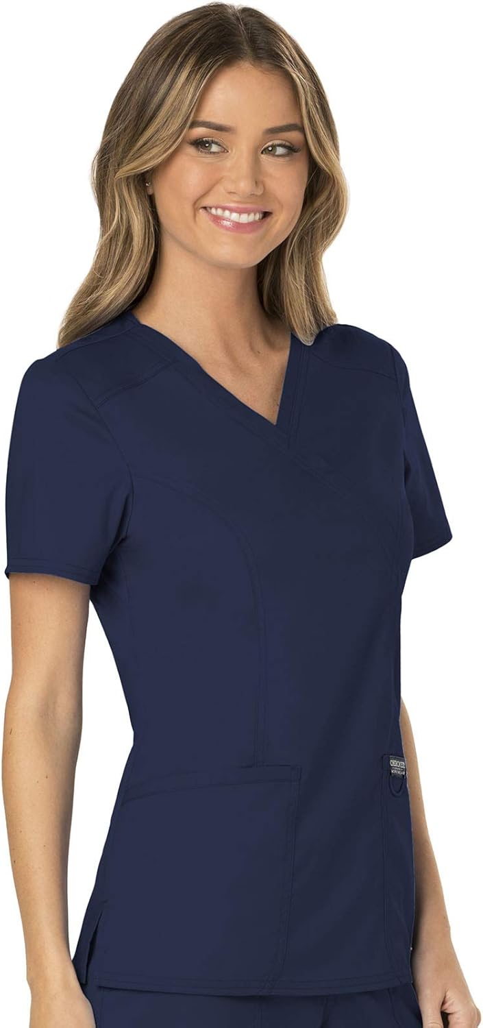 Scrubs for Women Mock Wrap Top with 3 Pocket, Back Princess Seams WW610