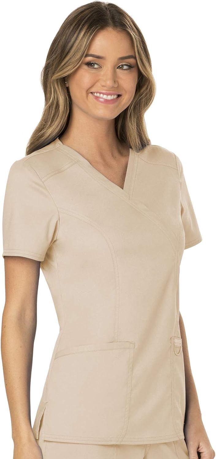 Scrubs for Women Mock Wrap Top with 3 Pocket, Back Princess Seams WW610