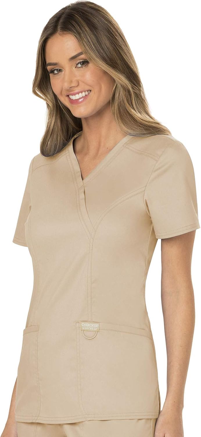 Scrubs for Women Mock Wrap Top with 3 Pocket, Back Princess Seams WW610