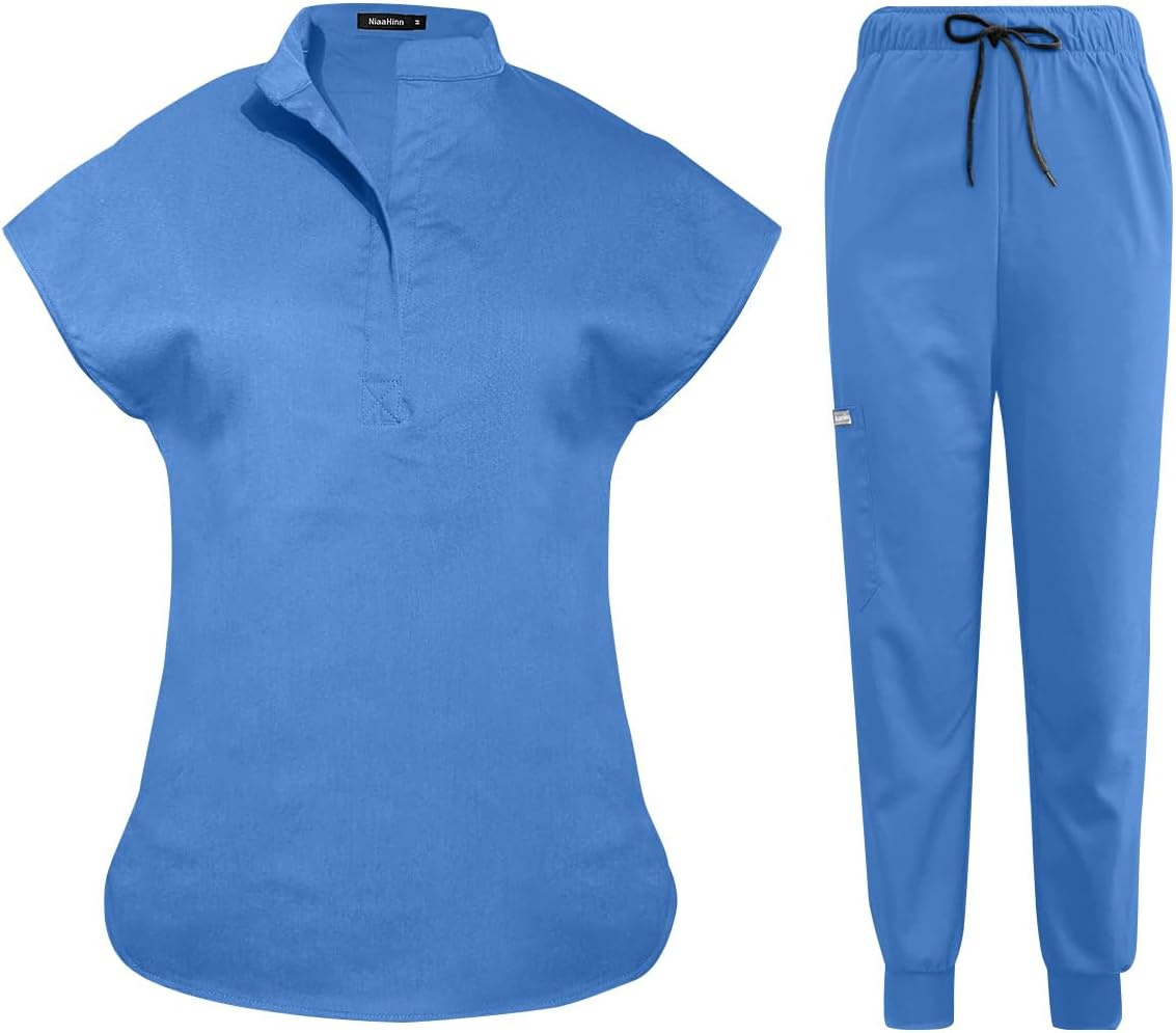 Scrubs Set for Women Nurse Uniform Jogger Suit Stretch Top & Pants with Multi Pocket for Nurse Esthetician Workwear