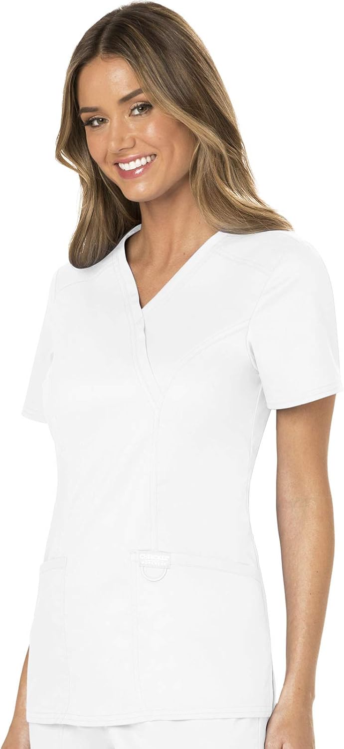 Scrubs for Women Mock Wrap Top with 3 Pocket, Back Princess Seams WW610