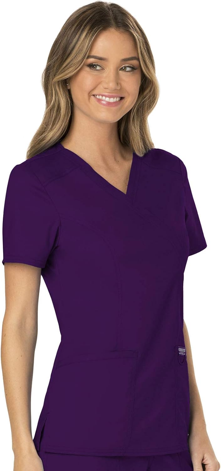 Scrubs for Women Mock Wrap Top with 3 Pocket, Back Princess Seams WW610