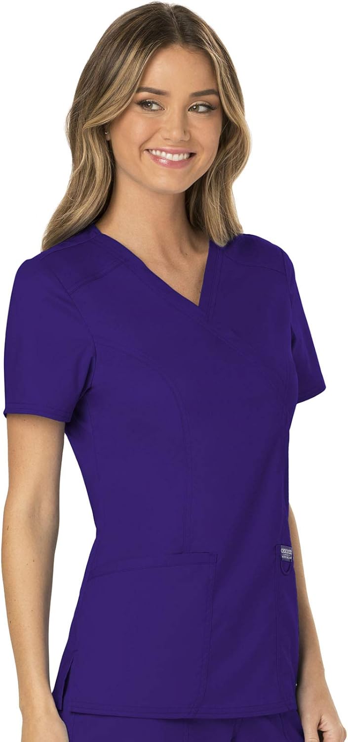 Scrubs for Women Mock Wrap Top with 3 Pocket, Back Princess Seams WW610