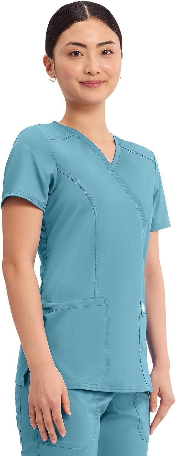 Scrubs for Women Mock Wrap Top with 3 Pocket, Back Princess Seams WW610