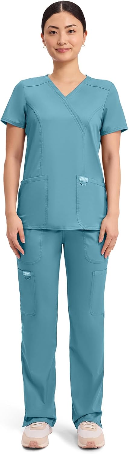 Scrubs for Women Mock Wrap Top with 3 Pocket, Back Princess Seams WW610
