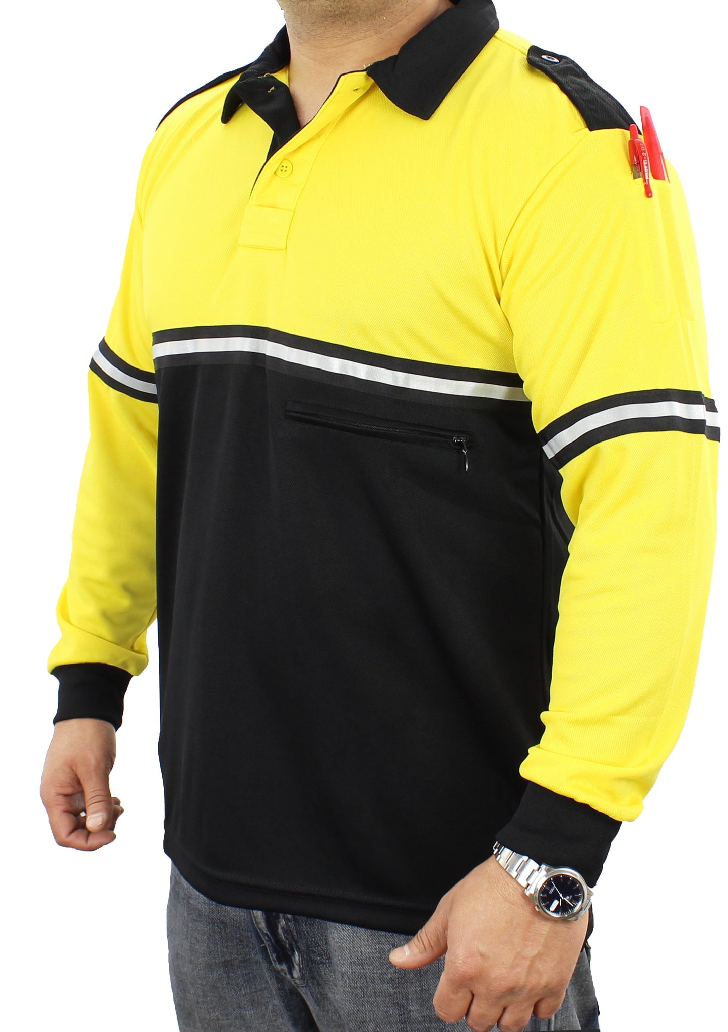 Two Tone Long Sleeve Bike Patrol Shirt with Zipper Pocket