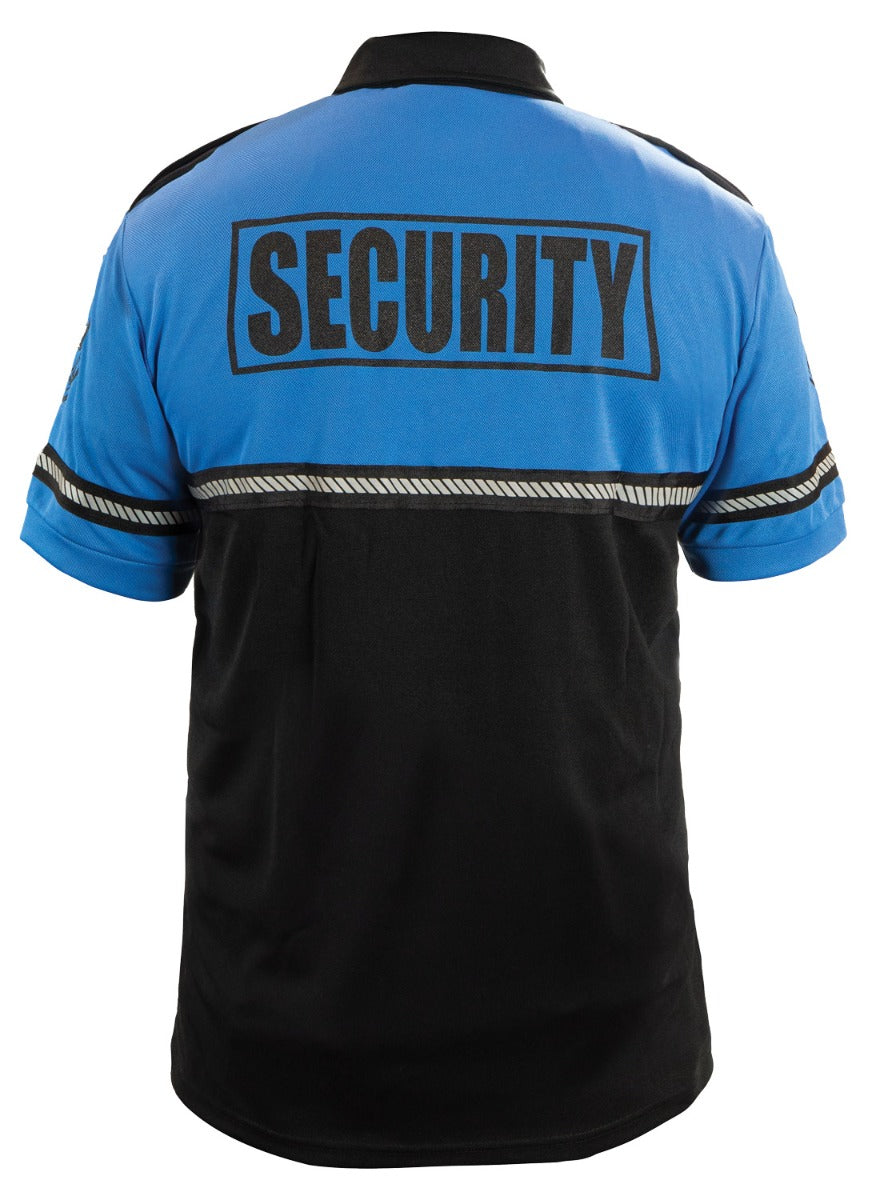 Security Badge and Patch Two Tone Bike Patrol Polo Shirt with Zipper Pocket and Reflective Hash Stripes