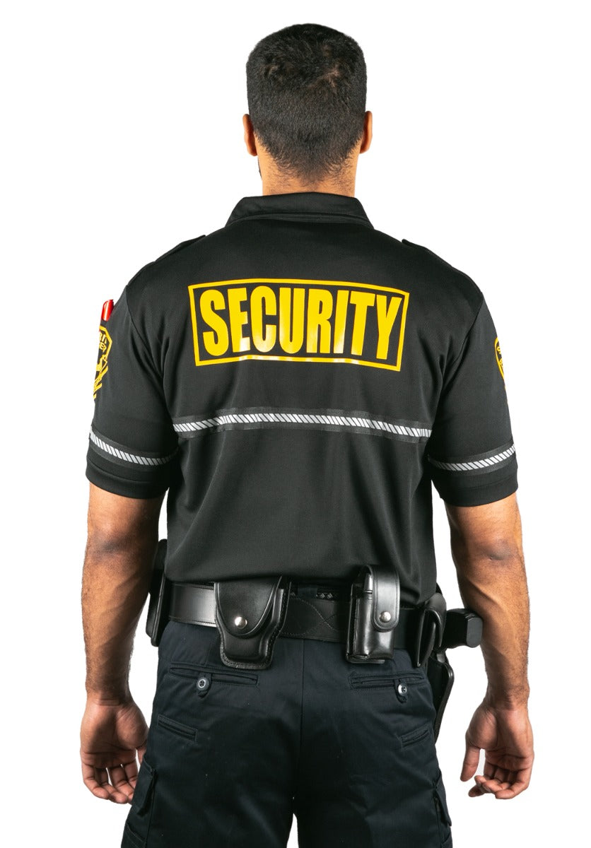 Security Badge and Patch Bike Patrol Polo Shirt with Zipper Pocket and Reflective Hash Stripes