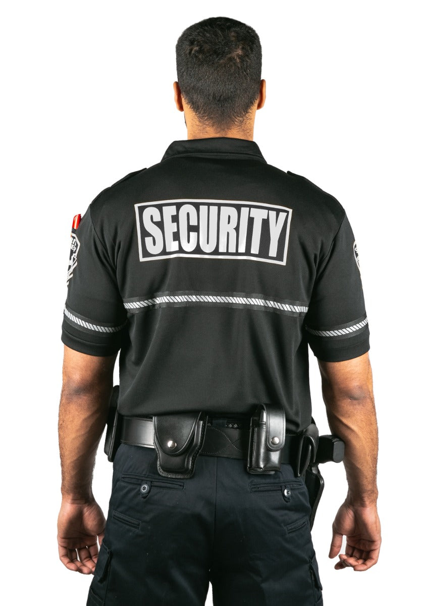 Security Badge and Patch Bike Patrol Polo Shirt with Zipper Pocket and Reflective Hash Stripes