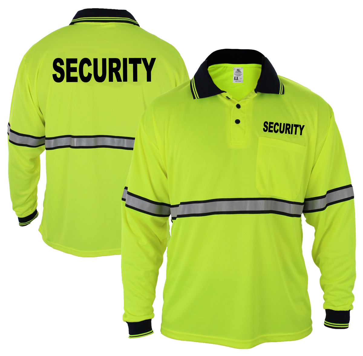 HIGH VISIBILITY LONG SLEEVE POLO SHIRT WITH REFLECTIVE STRIPES AND ID