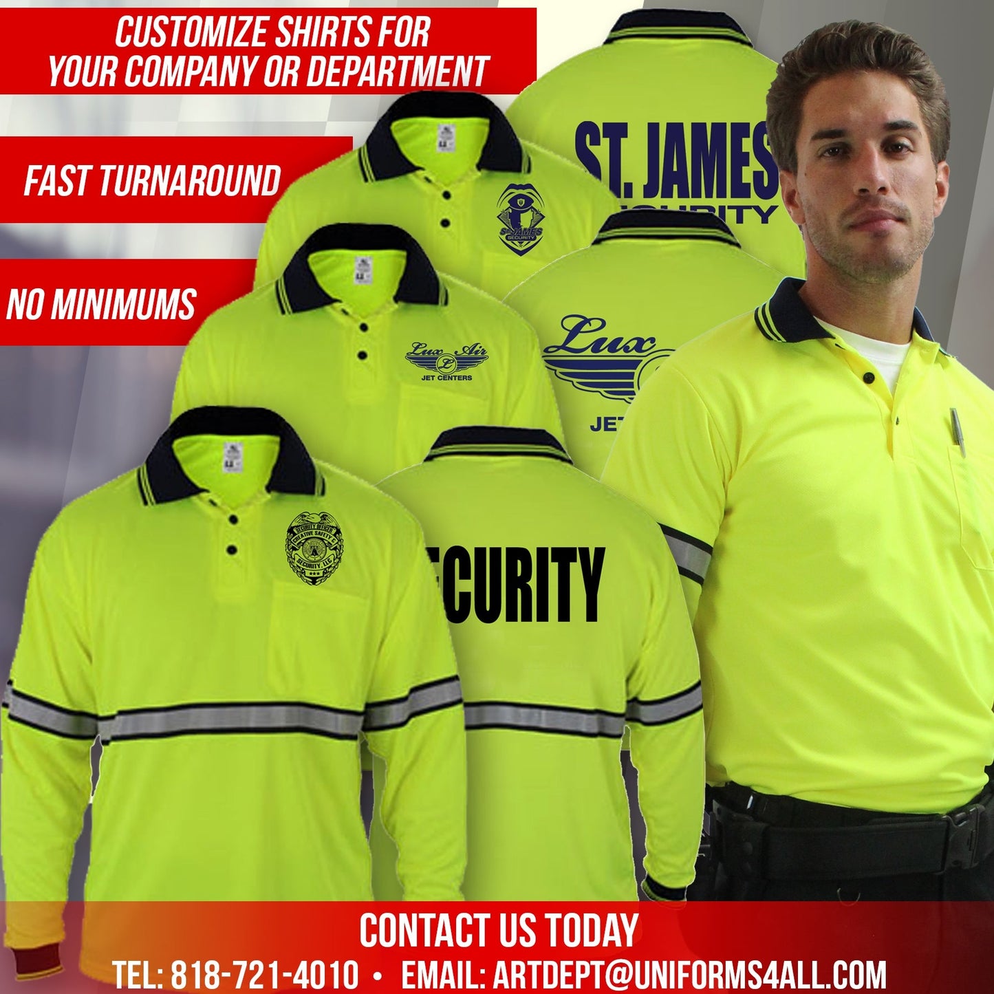 HIGH VISIBILITY LONG SLEEVE POLO SHIRT WITH REFLECTIVE STRIPES AND ID