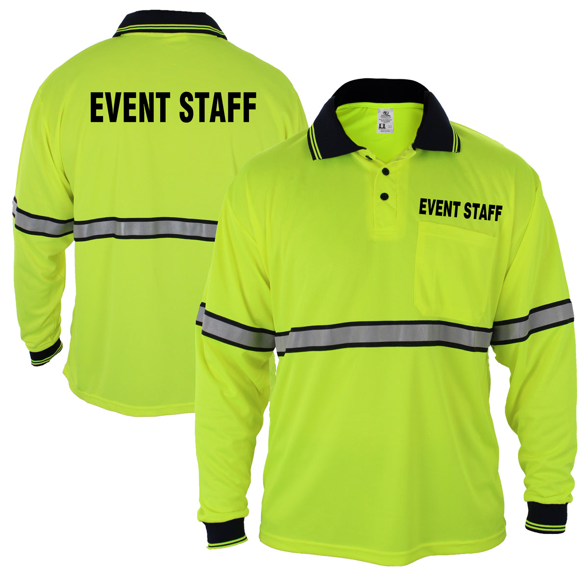 HIGH VISIBILITY LONG SLEEVE POLO SHIRT WITH REFLECTIVE STRIPES AND ID